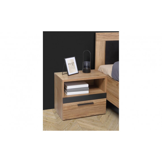 Nattbord Dalate 50x45 cm - eik catania - svart matt - 1 skuff