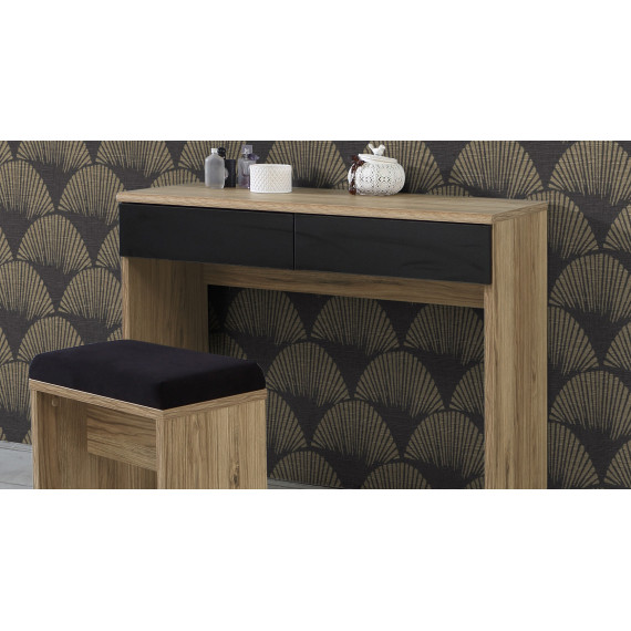 Sminkebord Dalate 100x80 cm - eik catania - svart matt - 2 skuffer