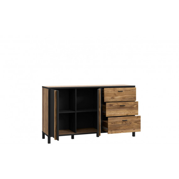 Skjenk Hayato 155x85 cm - picea - svart matt - 2 dører - 3 skuffer