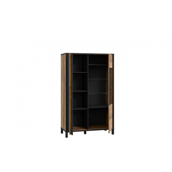 Vitrineskap Hayato 95x158 cm - picea - svart matt - med belysning