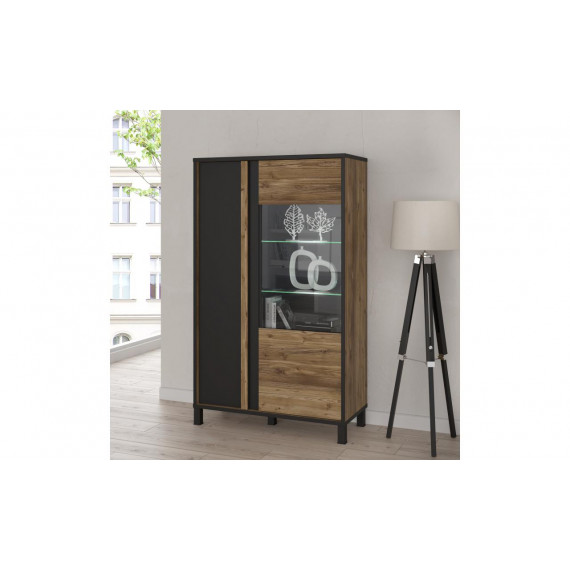 Vitrineskap Hayato 95x158 cm - picea - svart matt - med belysning