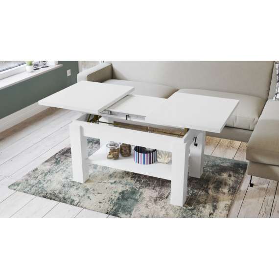 Sofabord Astoria 110-150x68 cm  - hvit matt - justerbart