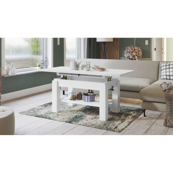 Sofabord Astoria 110-150x68 cm  - hvit matt - justerbart