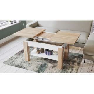 Sofabord Astoria 110 - 150 cm - eik sonoma - hvit matt - justerbart