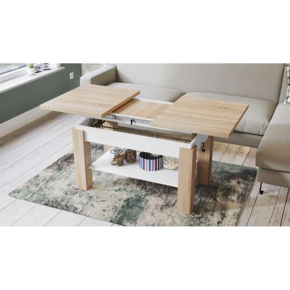 Sofabord Astoria 110-150x68 cm - eik sonoma - hvit matt - justerbart