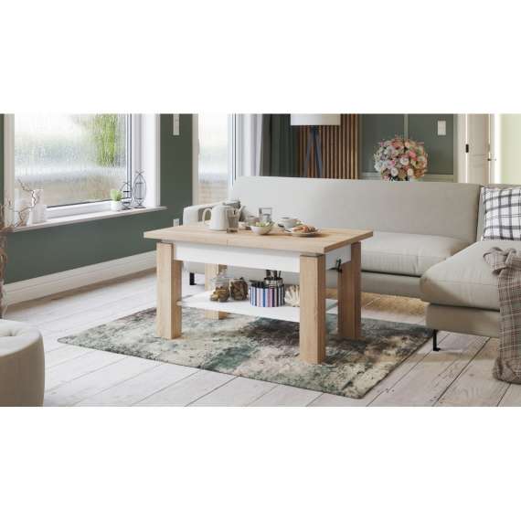 Sofabord Astoria 110 - 150 cm - eik sonoma - hvit matt - justerbart