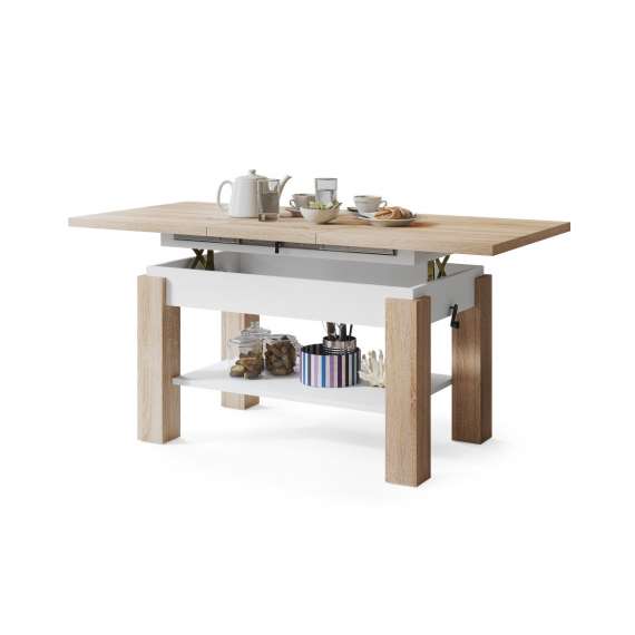 Sofabord Astoria 110 - 150 cm - eik sonoma - hvit matt - justerbart