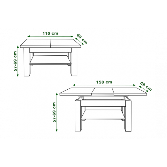 Sofabord Astoria 110 - 150 cm - eik sonoma - hvit matt - justerbart