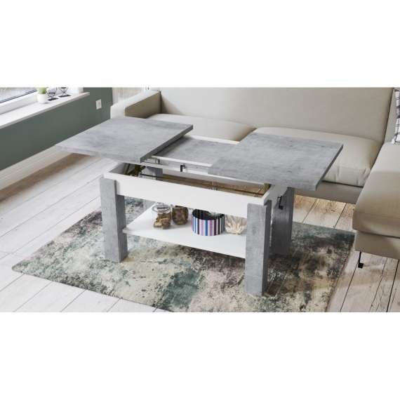 Sofabord Astoria 110-150x68 cm - betong - hvit matt - justerbart