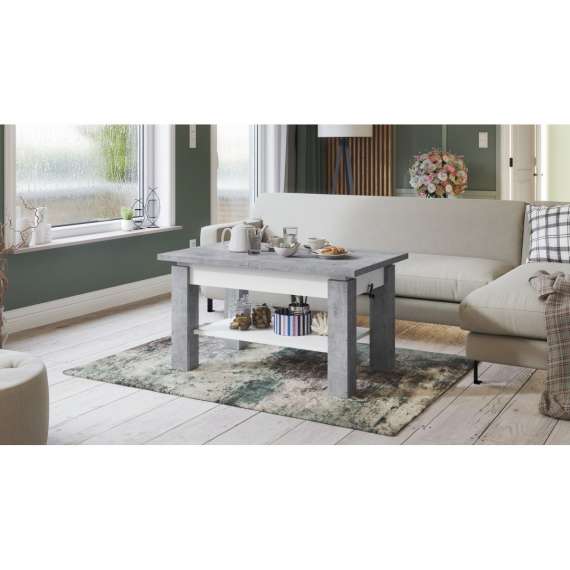 Sofabord Astoria 110-150x68 cm - betong - hvit matt - justerbart