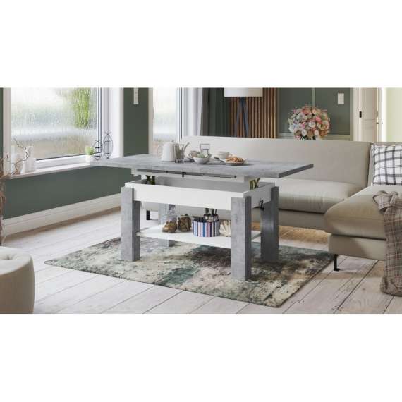Sofabord Astoria 110-150x68 cm - betong - hvit matt - justerbart