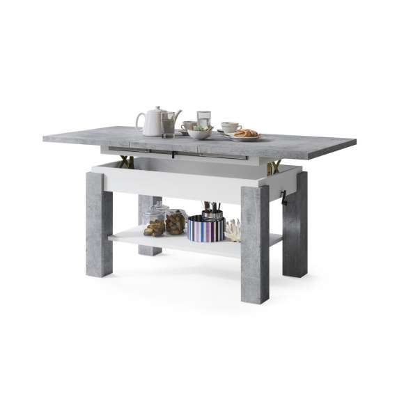 Sofabord Astoria 110 - 150 cm - betong - hvit matt - justerbart