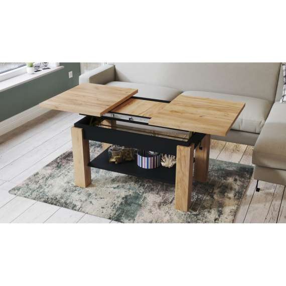 Sofabord Astoria 110-150x68 cm - eik craft - svart matt - justerbart