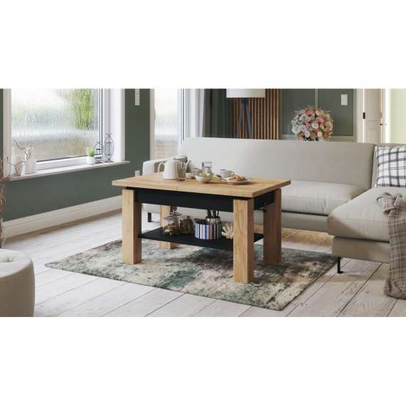 Sofabord Astoria 110-150x68 cm - eik craft - svart matt - justerbart