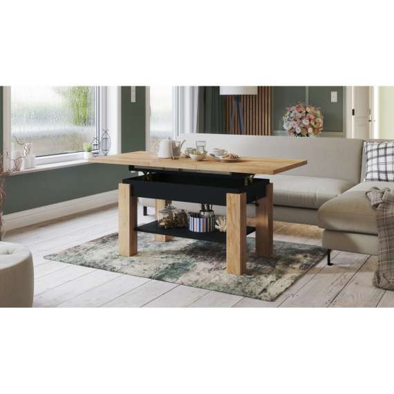 Sofabord Astoria 110-150x68 cm - eik craft - svart matt - justerbart