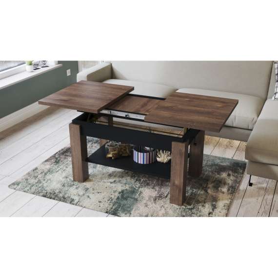 Sofabord Astoria 110-150x68 cm - eik brun - svart matt - justerbart