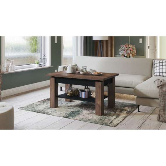 Sofabord Astoria 110-150 cm - eik brun - svart matt - justerbart
