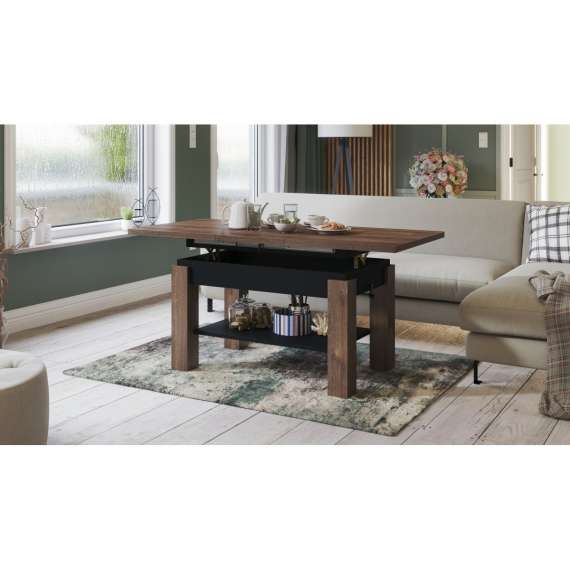 Sofabord Astoria 110-150x68 cm - eik brun - svart matt - justerbart