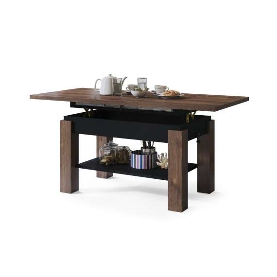 Sofabord Astoria 110-150 cm - eik brun - svart matt - justerbart