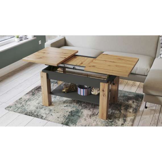 Sofabord Astoria 110-150x68 cm - eik artisan - antrasitt