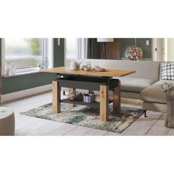 Sofabord Astoria 110-150x68 cm - eik artisan - antrasitt