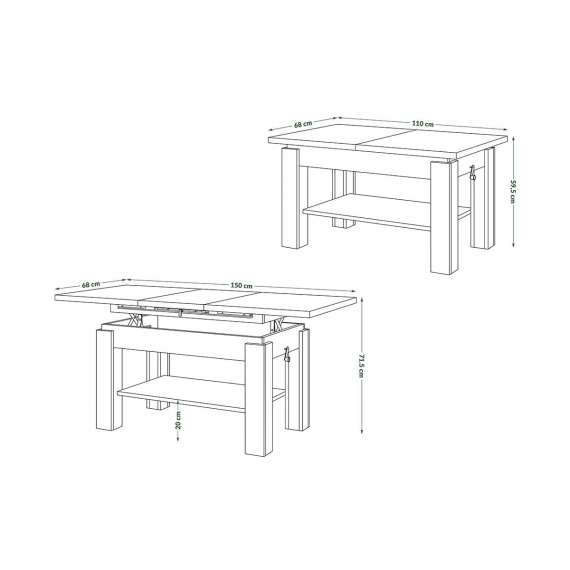 Sofabord Astoria 110-150x68 cm - eik artisan - antrasitt