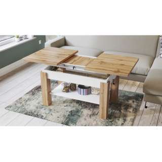 Sofabord Astoria 110-150x68 cm - eik wotan - hvit matt - justerbar