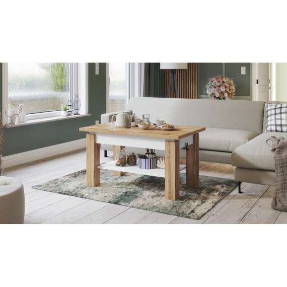 Sofabord Astoria 110-150x68 cm - eik wotan - hvit matt - justerbar