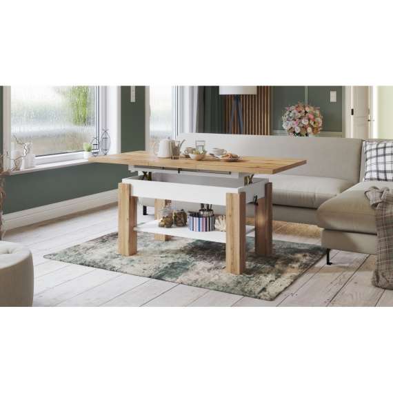 Sofabord Astoria 110-150x68 cm - eik wotan - hvit matt - justerbar
