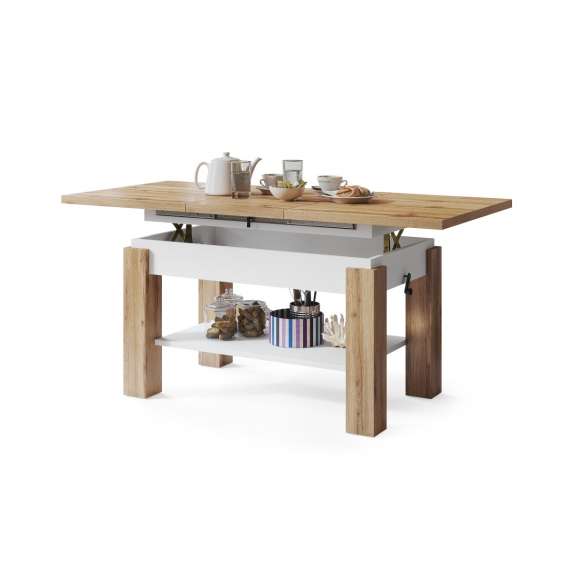 Sofabord Astoria 110 - 150 cm - eik wotan - hvit matt - justerbar