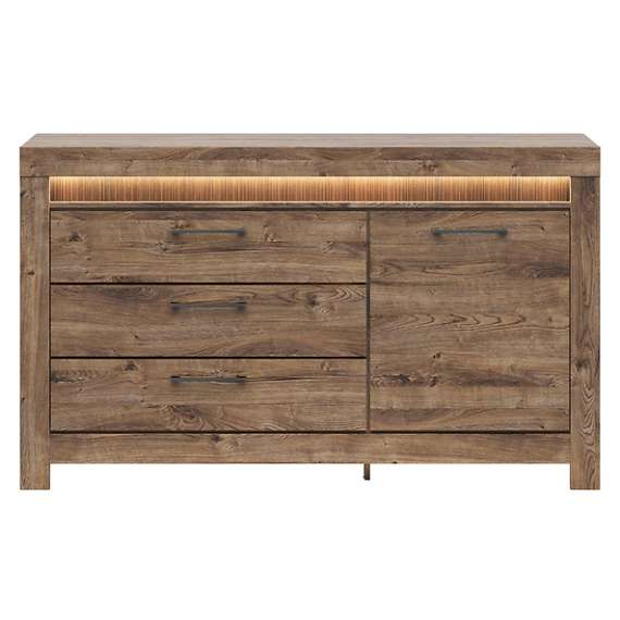 Skjenk Torin 157 cm - Eikelook - 1 dør - 3 skuffer - med belysning