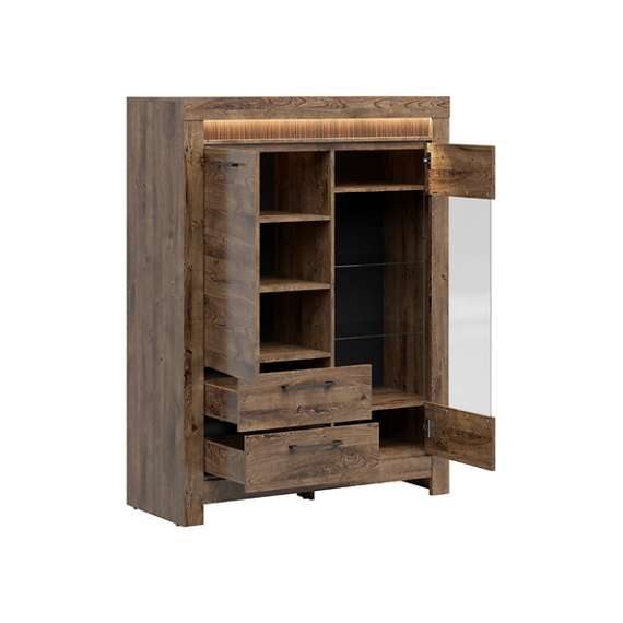 Vitrineskap Torin 114 cm - Eikelook - med belysning