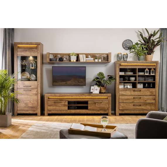 Vitrineskap Torin 70x200 cm - Eikelook - med belysning