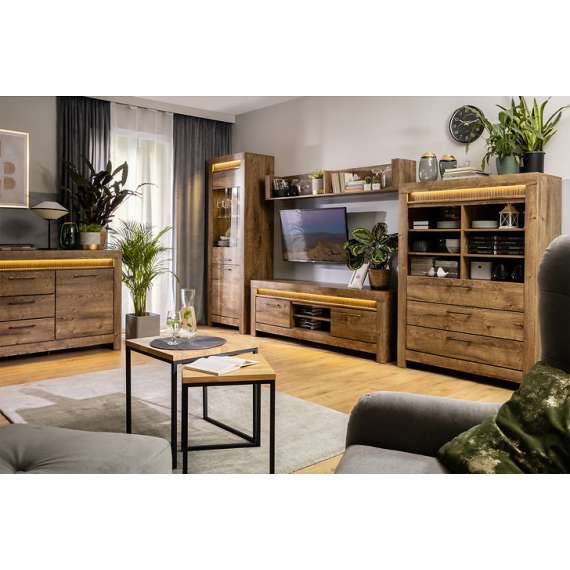 Vitrineskap Torin 70x200 cm - Eikelook - med belysning