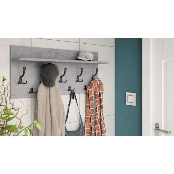 Hattehylle Finla 90 cm - Betong - med knagger