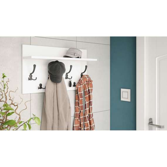 Hattehylle Finla 70 cm - Hvit matt - med knagger