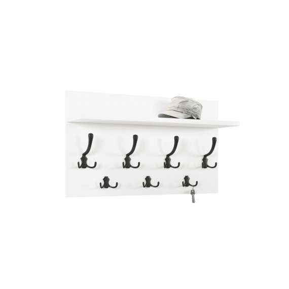 Hattehylle Finla 70 cm - Hvit matt - med knagger