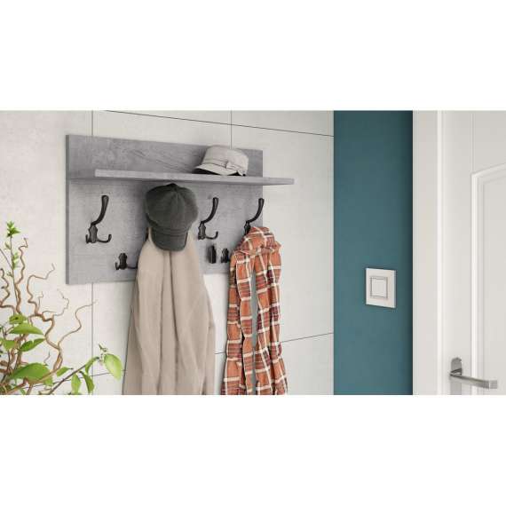 Hattehylle Finla 70 cm - Betong - med knagger