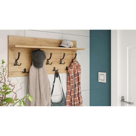 Hattehylle Finla 90 cm - Eikelook - med knagger