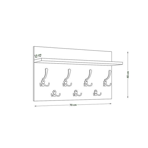 Hattehylle Finla 70 cm - Eikelook - med knagger
