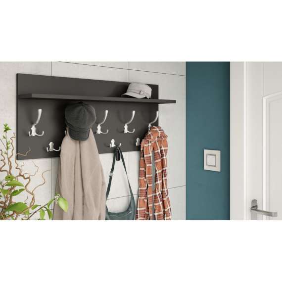 Hattehylle Finla 90 cm - Antrasitt - med knagger