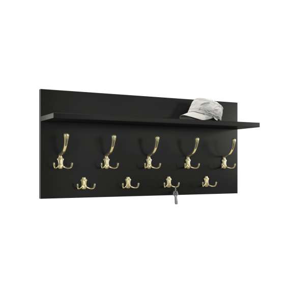 Hattehylle Finla 90 cm - Svart matt - med knagger