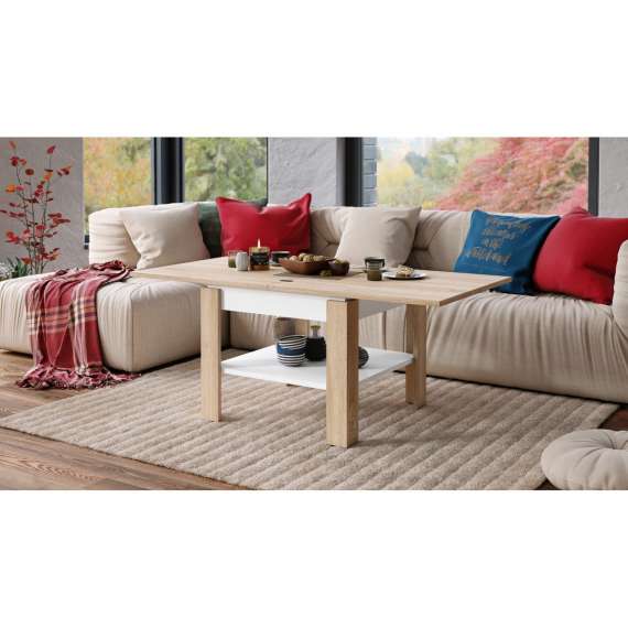 Sofabord LEO 65-130x65 cm - eik sonoma - hvit matt