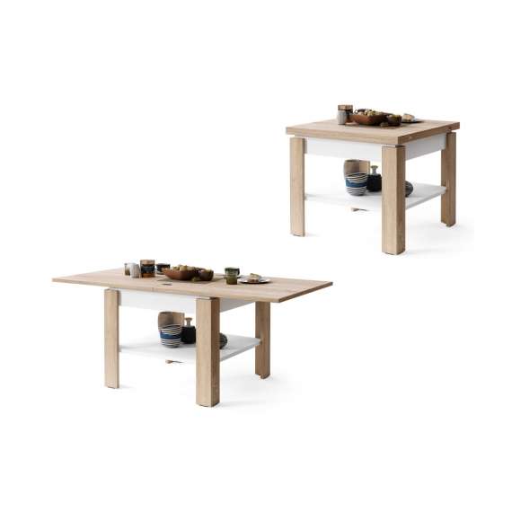 Sofabord LEO 65-130x65 cm - eik sonoma - hvit matt