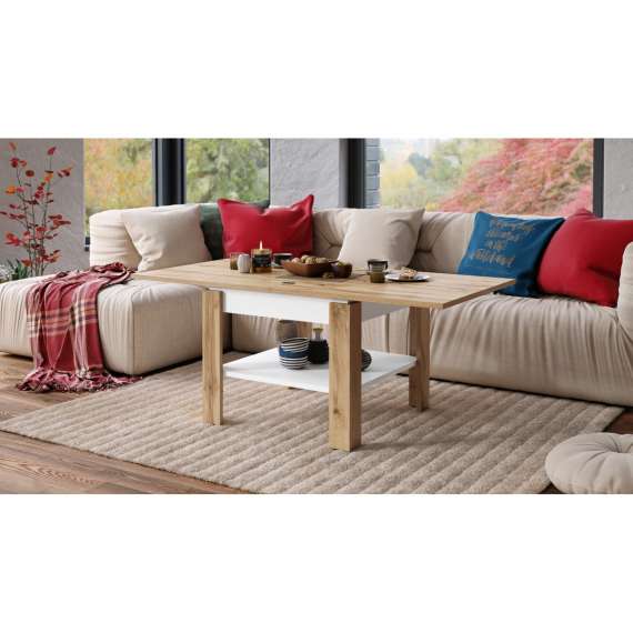 Sofabord Leo 65-130 cm - eik wotan - hvit matt