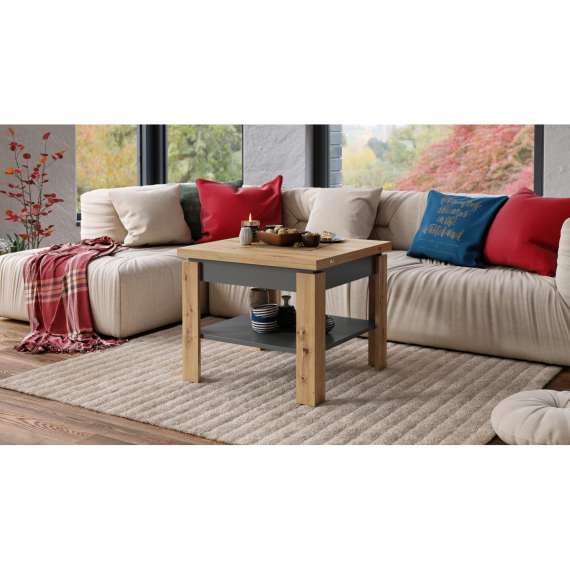 Sofabord Leo 65-130x65 cm - eik artisan - antrasit