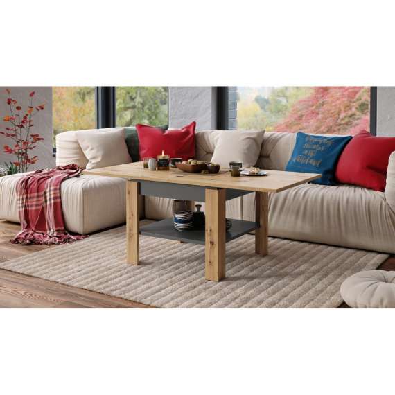 Sofabord Leo 65-130x65 cm - eik artisan - antrasit
