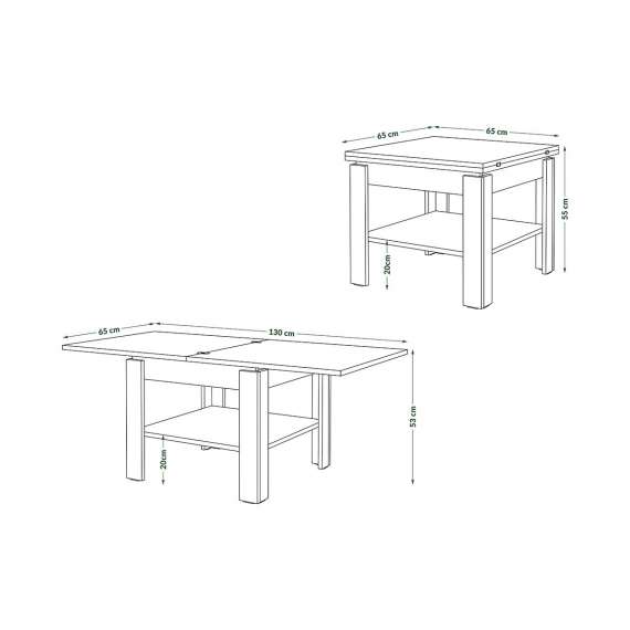 Sofabord Leo 65-130 cm - eik artisan - svart matt