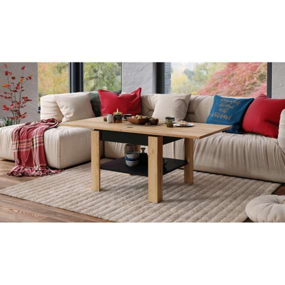Sofabord LEO 65-130x65 cm - eik craft - svart matt