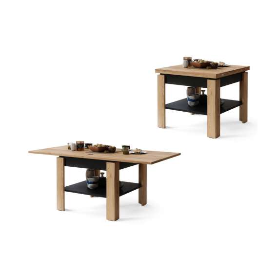 Sofabord LEO 65-130x65 cm - eik craft - svart matt